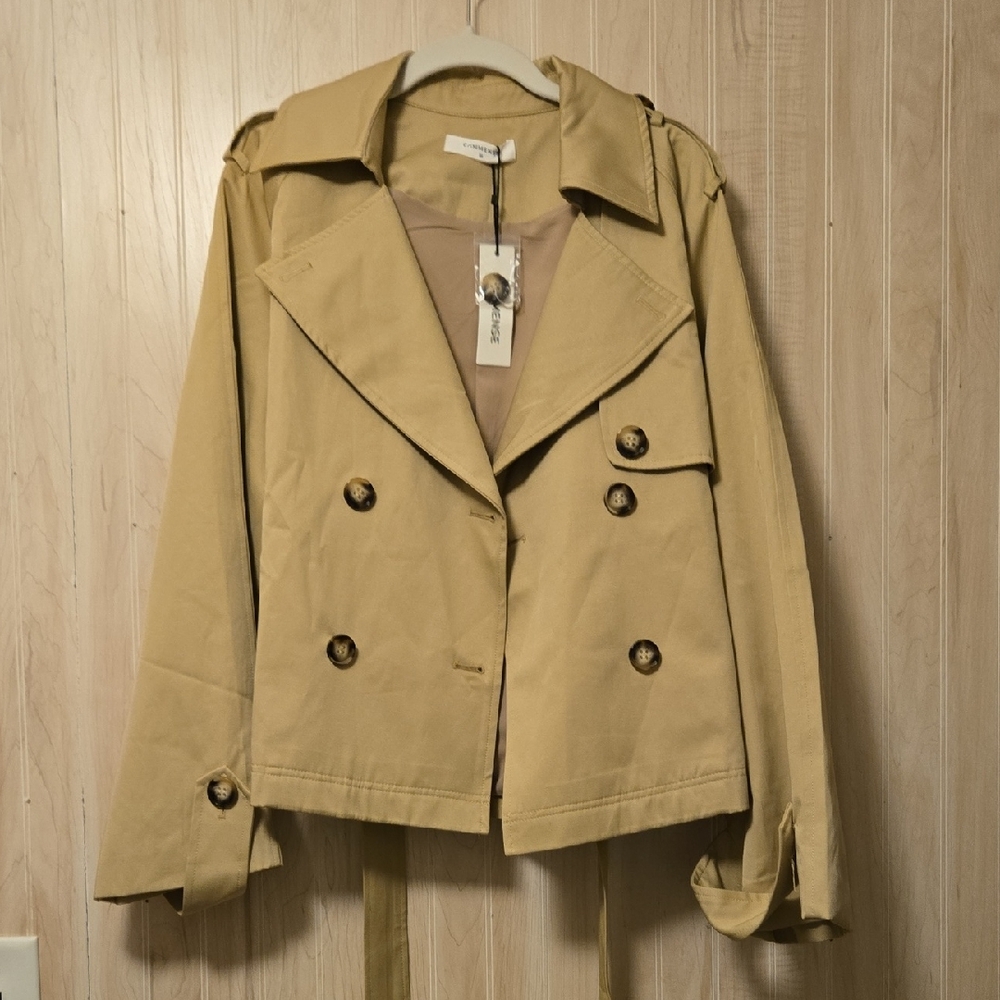 Commense Double-Breasted Short Trench Coat